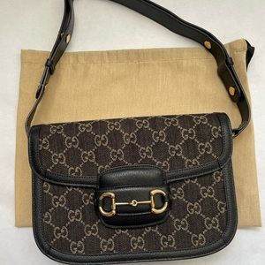 Gucci Horsebit 1955 Denim Jacquard Shoulder Bag